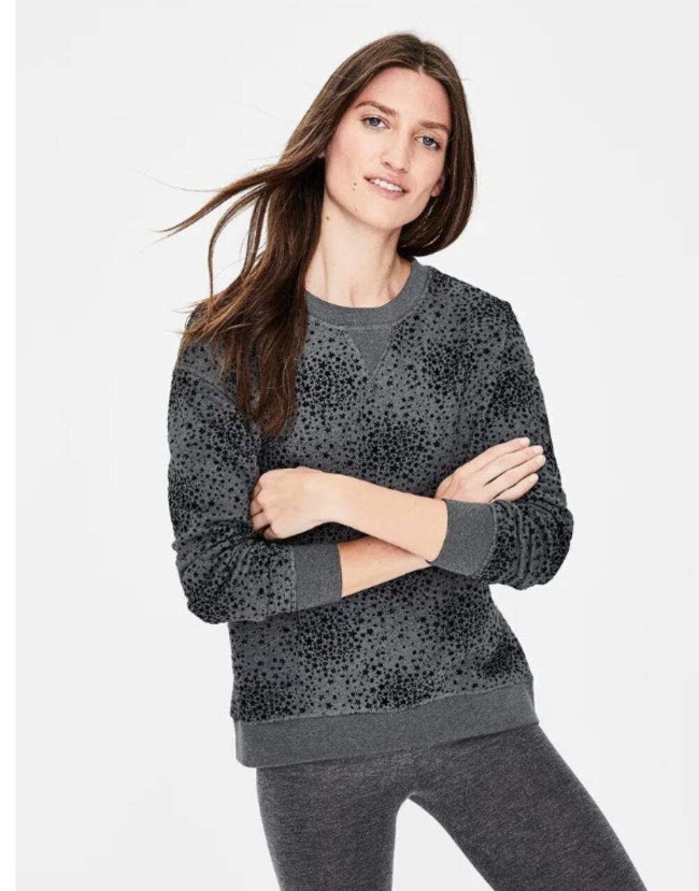 Boden Womens M Gray Black Arabella Starburst Pullover Sweatshirt Casual Cozy